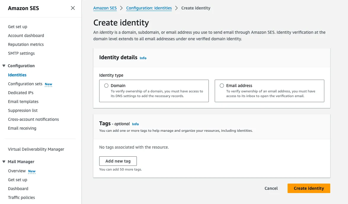Create identity page