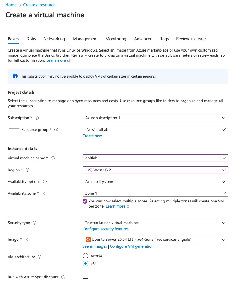Create virtual machine step 1