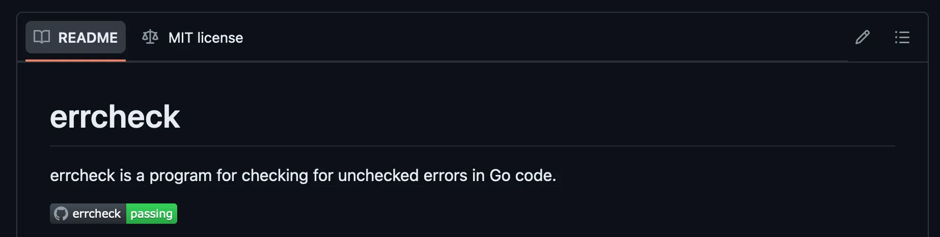 Screenshot of errcheck README