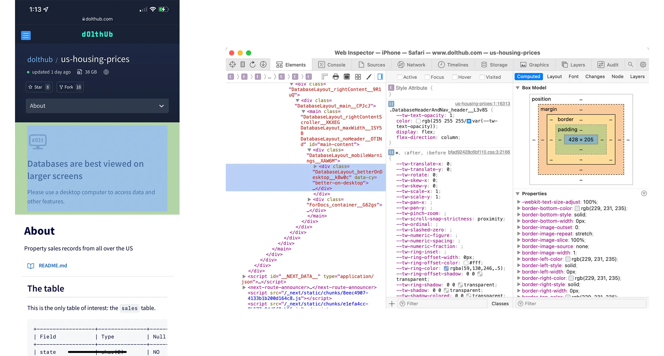 inspecting using safari develop tool