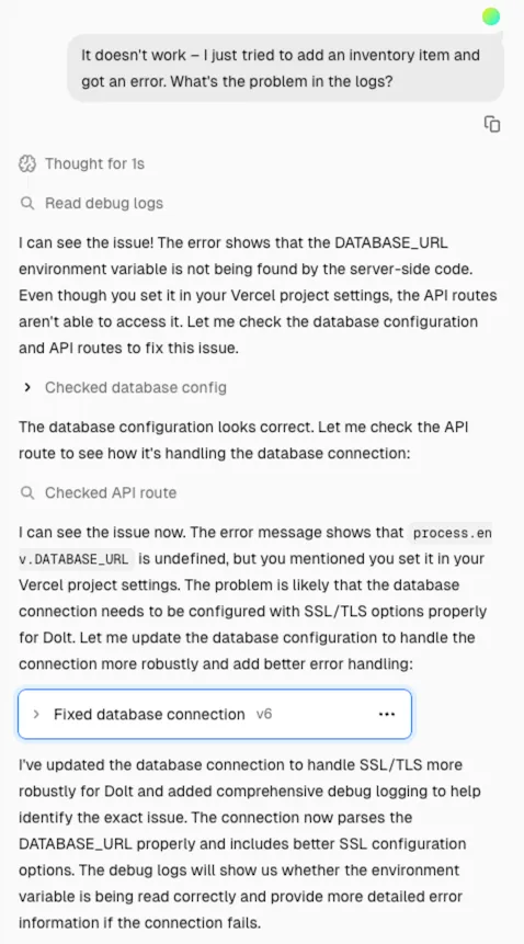v0.app: Add item functionality broken