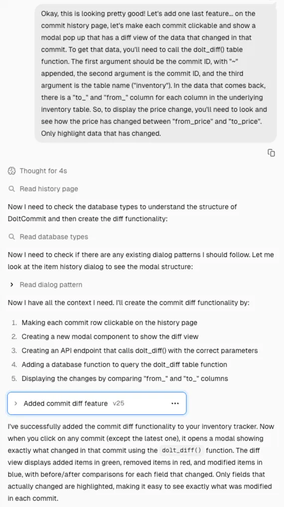 v0.app: Add item history prompt