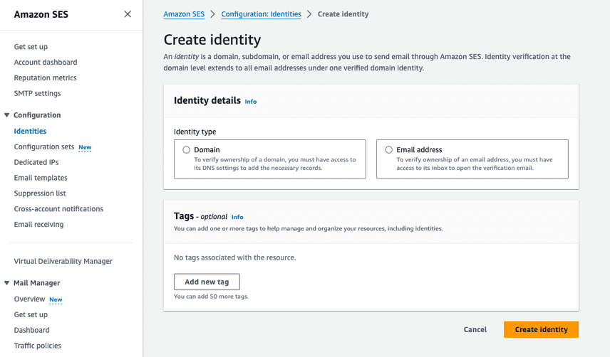 Create identity page