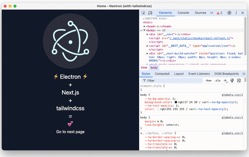 nextron tailwind example