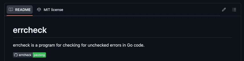 Screenshot of errcheck README