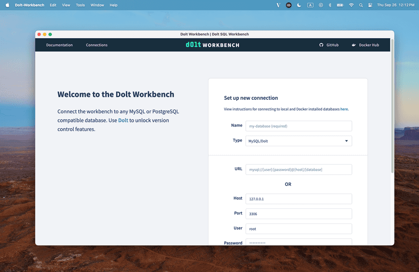 dolt workbench database connection