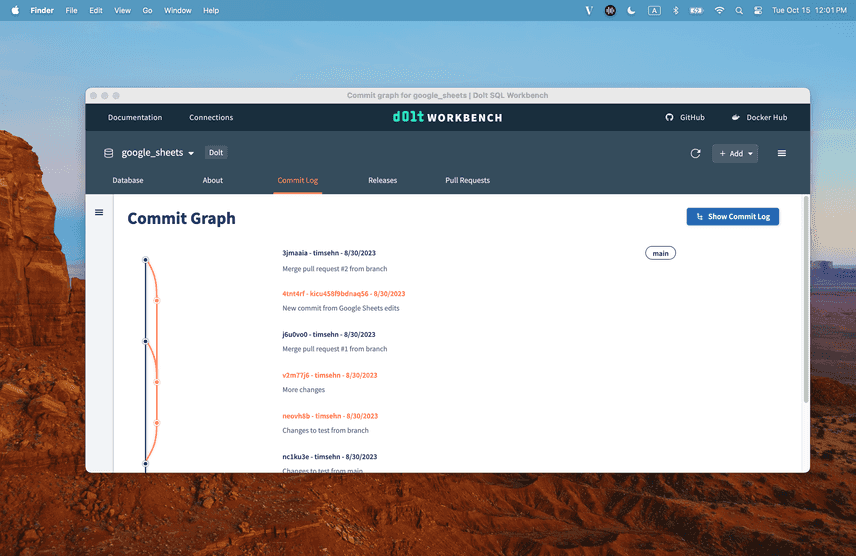 dolt workbench commit graph
