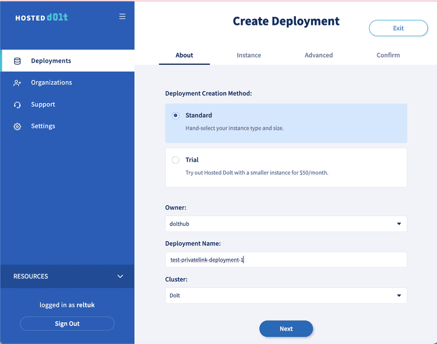 create deployment page 1