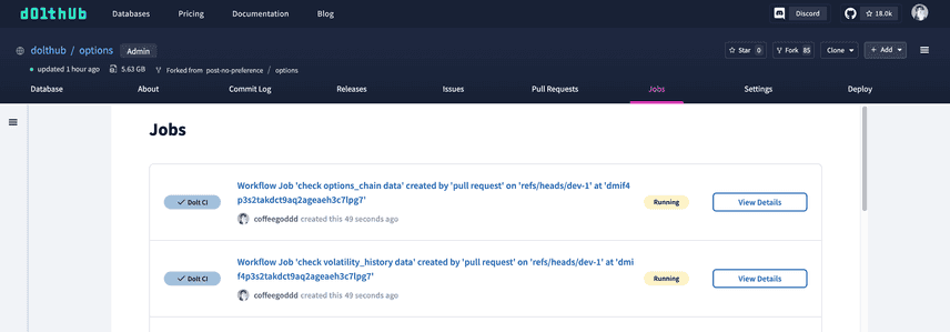 Dolt CI Pull Request Checks Running Jobs Page