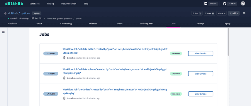 Dolt CI Jobs Page Succeeded