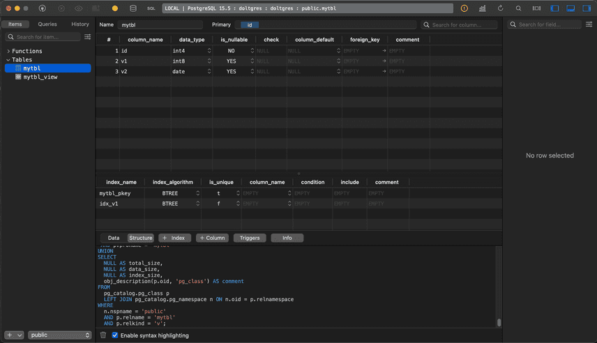 Doltgres Shows Table Metadata On TablePlus