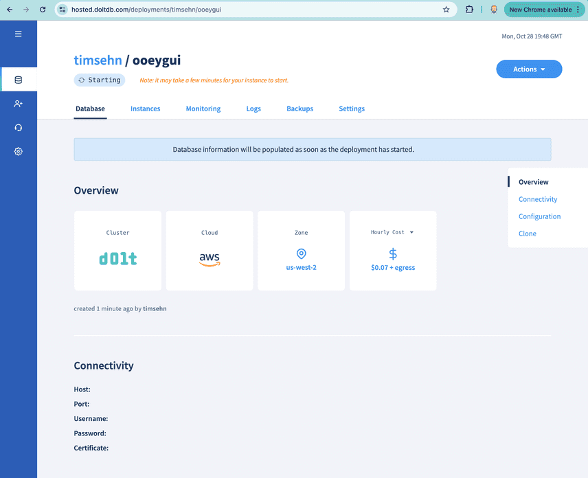 Hosted Dolt Create Deployment Starting