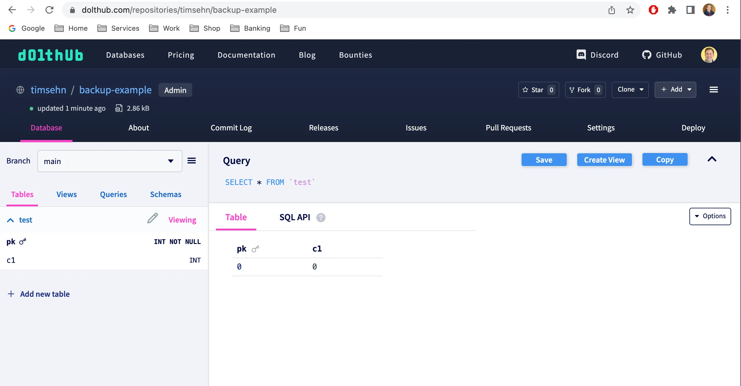 DoltHub Backup Example