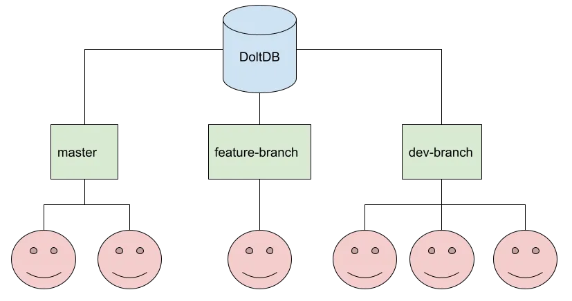 A Dolt database server with multiple heads